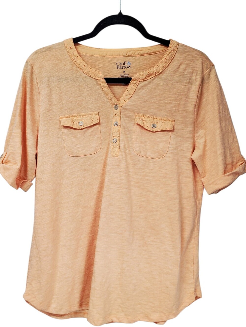 Croft And Barrow Henley Style Shirt With Pockets Size Medium Business Casual